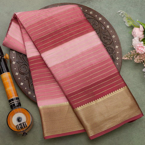 Light Pink And Onion Pink Mysore Crepe Silk Saree