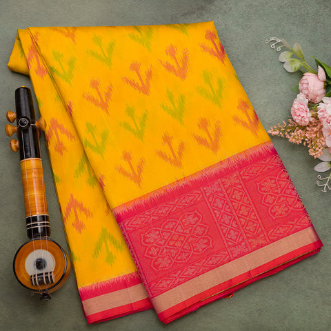 Yellow Ikkat Soft Silk Saree