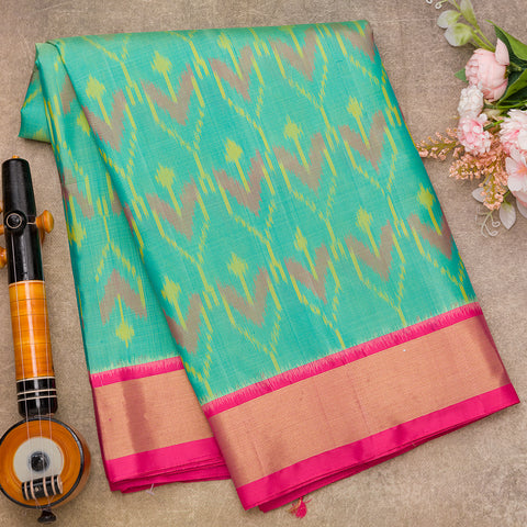 Sea Green Ikkat Soft Silk Saree