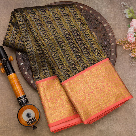 Black Kanjivaram Brocade Silk Saree