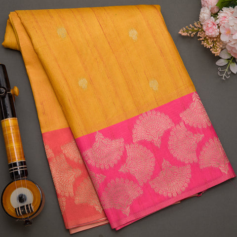 Mango Yellow Semi Tussar Silk Saree