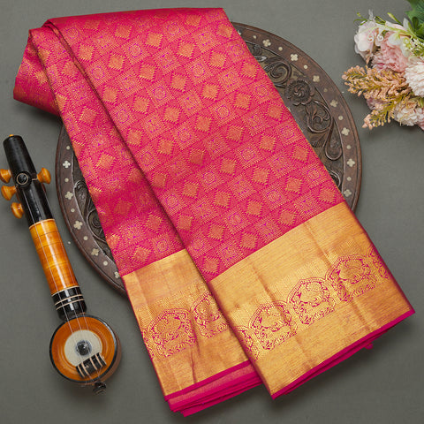 Majenta Pink Kanjeevaram Brocade Silk Saree