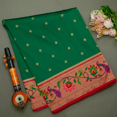 Green and Red Paithani Silk Saree