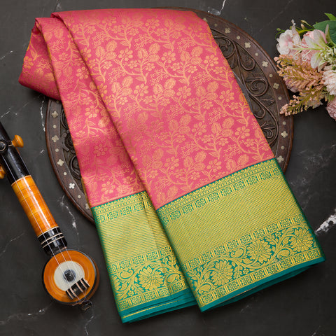 Dark Pink Kanjeevaram Brocade Silk Saree