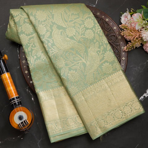 Pista Green Kanjeevaram Brocade Silk Saree