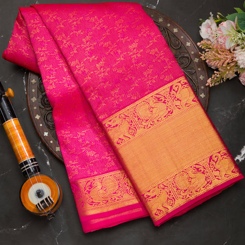 Reddish Pink Kanjeevaram Brocade Silk Saree