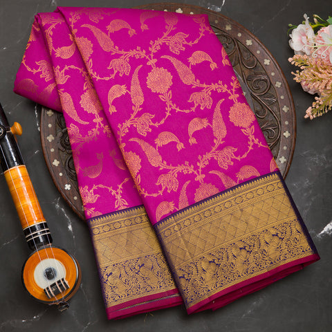 Majenta Pink Kanjeevaram Brocade Silk Saree