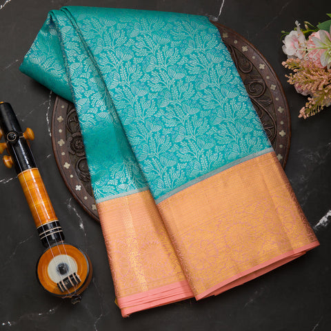 Sea Green Kanjeevaram Brocade Silk Saree