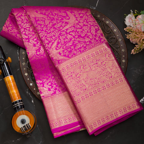 Rani Pink Kanjeevaram Brocade Silk Saree