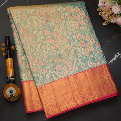 Sea Blue Kanjeevaram Tissue Silk Saree