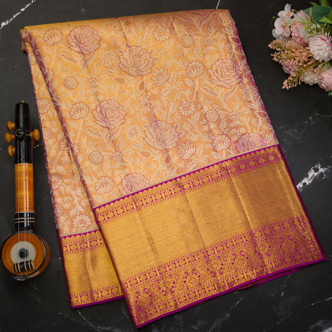 Peach Pink Kanjeevaram Tissue Silk Saree