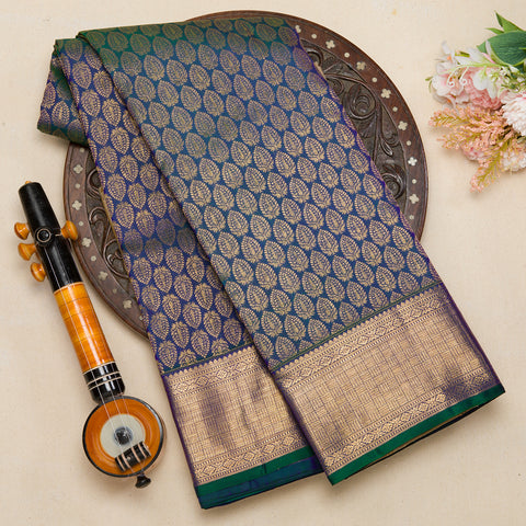 Peacock Blue Kanjeevaram Brocade Silk Saree