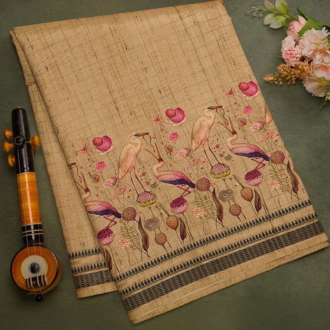 Beige Semi Tussar Silk Saree