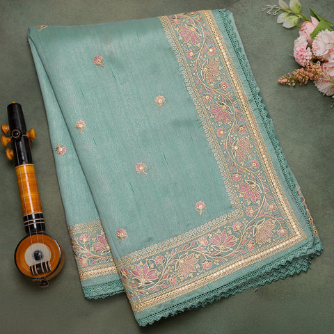 Sky Blue Semi Tussar Silk Saree