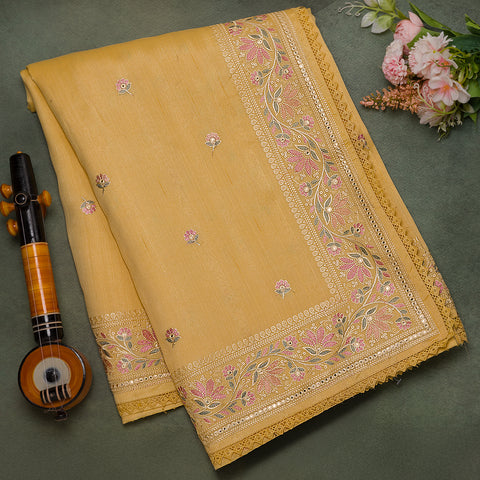 Lemon Yellow Semi Tussar Silk Saree