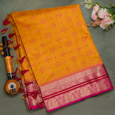 Mustard Yellow Semi Raw Silk Saree