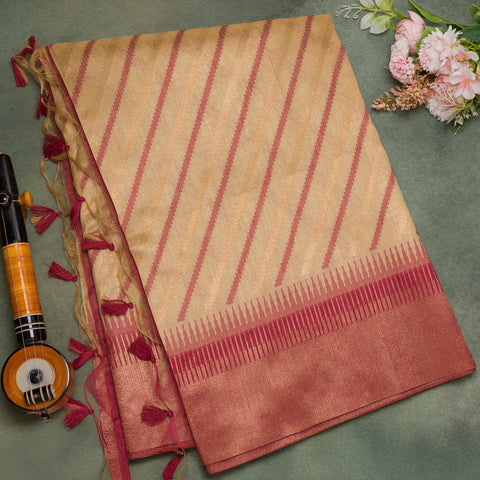 Beige Semi Tussar Silk Saree