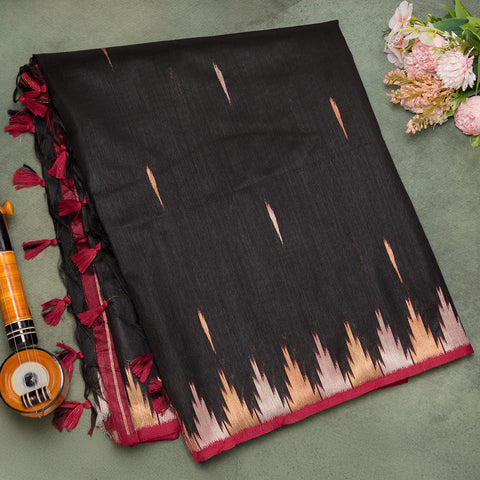 Black Semi Tussar Silk Saree