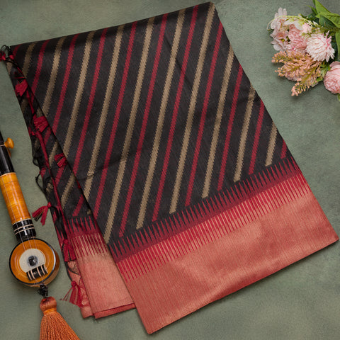 Black Semi Tussar Silk Saree