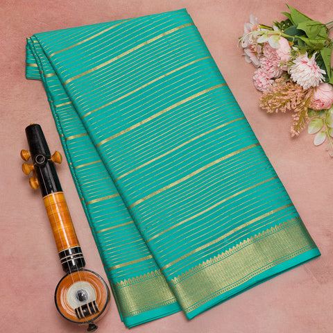 Sea Blue Mysore Crape Silk Saree