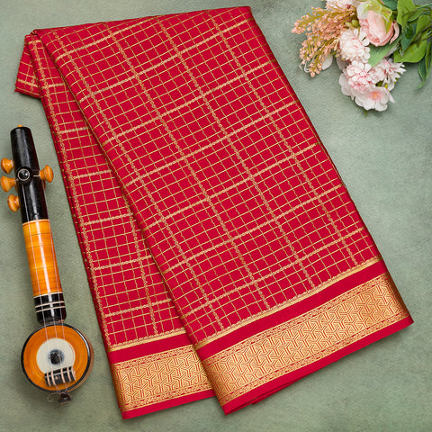 Red Pure Mysore Crape Silk Saree