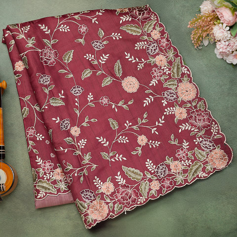 Burgundy Semi Crape Silk Saree