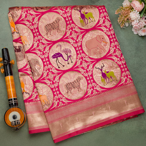 Dark Pink Banaras Fancy Silk Saree