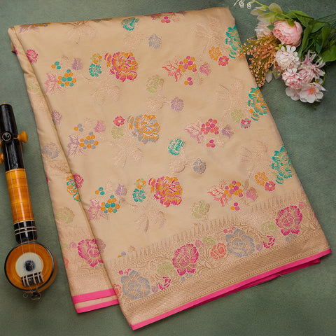 Beige Banaras Silk Saree