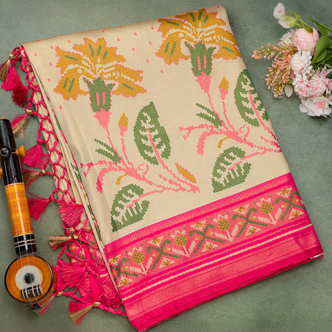 Cream Banaras Silk Saree