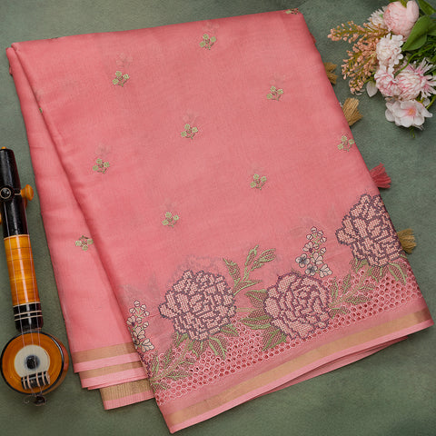 Baby Pink Semi Crape Silk Saree