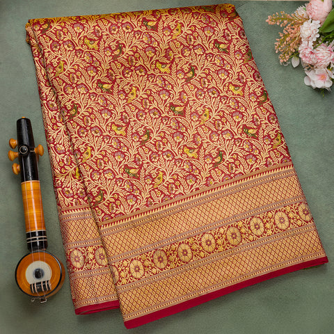 Brick Red Kanjeevaram Brocade Silk Saree