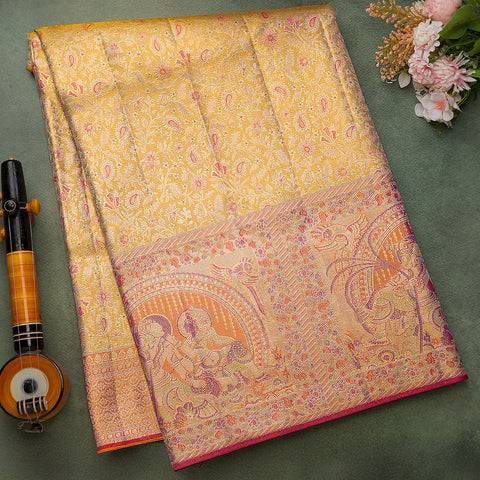 Golden Pista Kanjeevaram Tissue Silk Saree