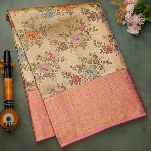 Antique Gold Pure Kanjeevaram Tissue Silk Saree