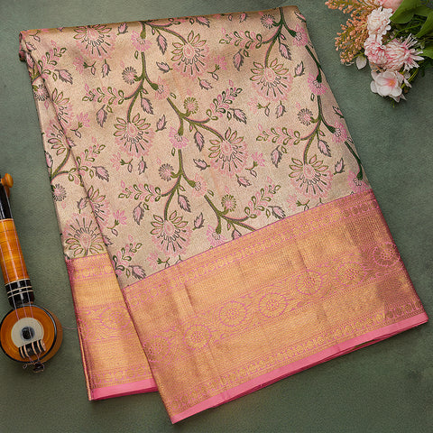 Rose Gold Pure Kanjeevaram Tissue Silk Saree