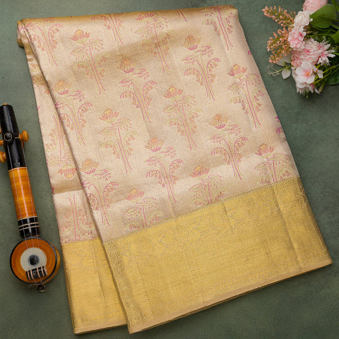 Rose Gold Pure Kanjeevaram Tissue Silk Saree