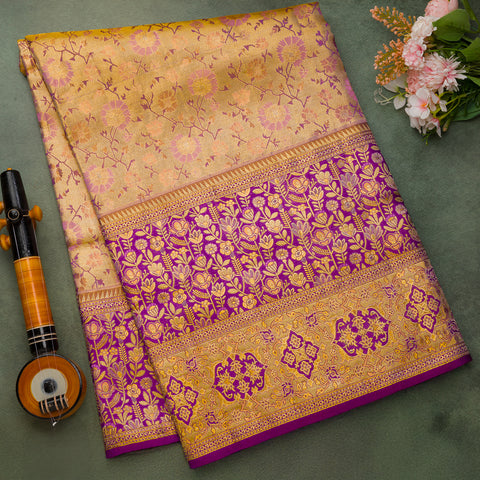 Antique Gold Pure Kanjeevaram Tissue Silk Saree