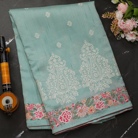 Aqua Blue Tussar Silk Saree