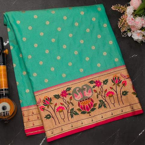 Ocean Green Paithani Silk Saree