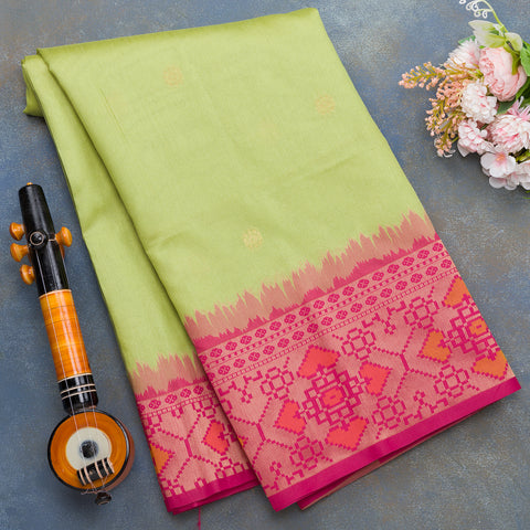 Light Parrot Green Semi Raw Silk Saree