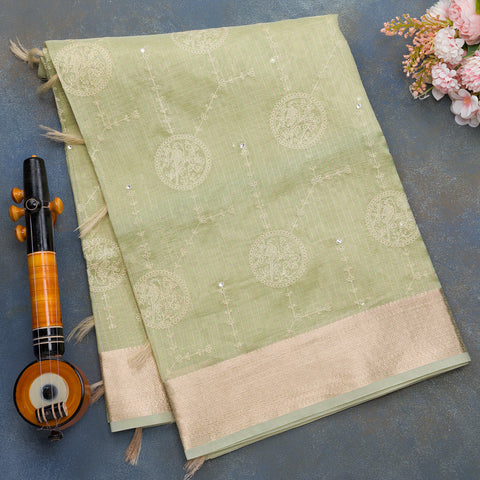 Pista Green Zari Kota Cotton Silk Saree