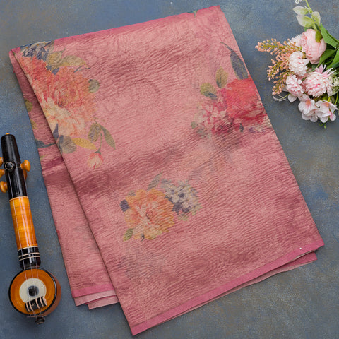 Pink Printed Tissue Organza Saree