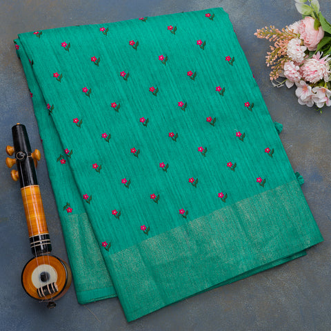 Rama Green Semi Raw Silk Saree