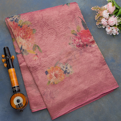 Pink Printed Tissue Organza Saree