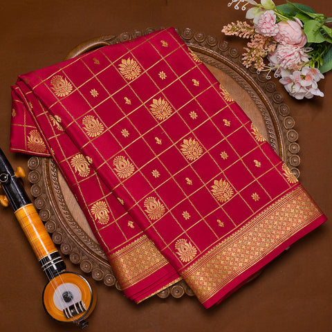 Red Pure Mysore Crepe Silk Saree | SILK MARK CERTIFIED – ATHARVA